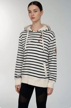 Ralph Lauren Jeans Women's Striped Hoodie XL Navy Blue Cotton LRL Sweatshirt VG